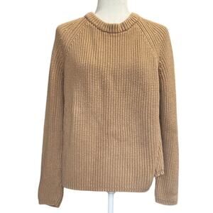 Quince Organic Cotton Fisherman Sweater Tan Chunky Knit L